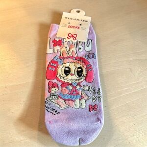 Cute Labubu Lavender Crew Socks